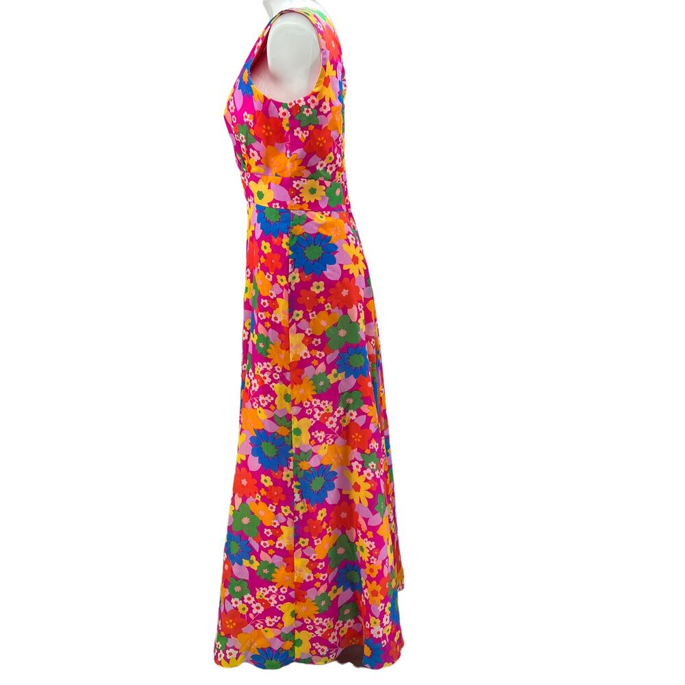 Montgomery Ward Vintage Vibrant Floral Pink V Neck Sleeveless Maxi Dress Size 16 - Picture 4 of 13